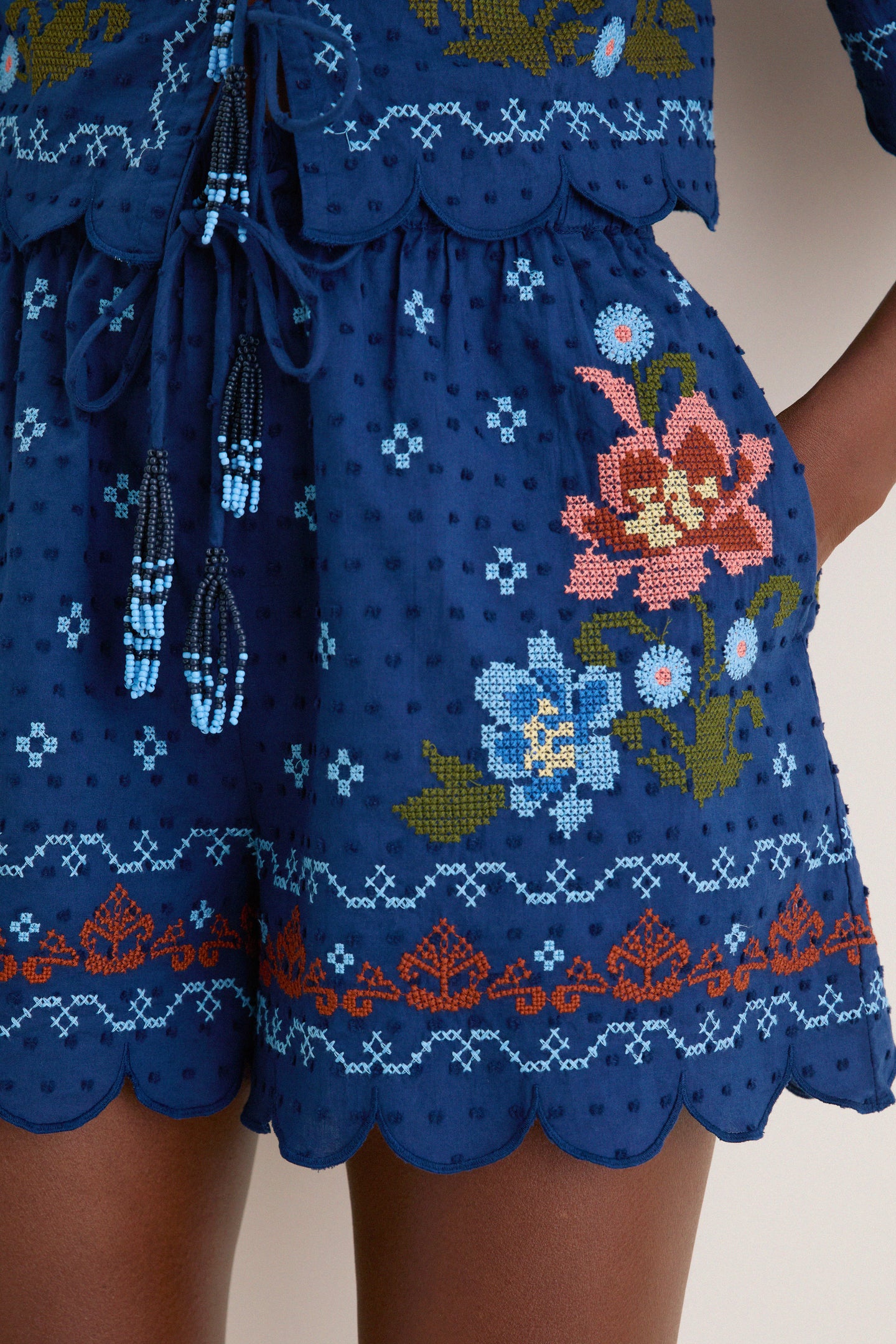 Stitched Garden Dark Blue Shorts