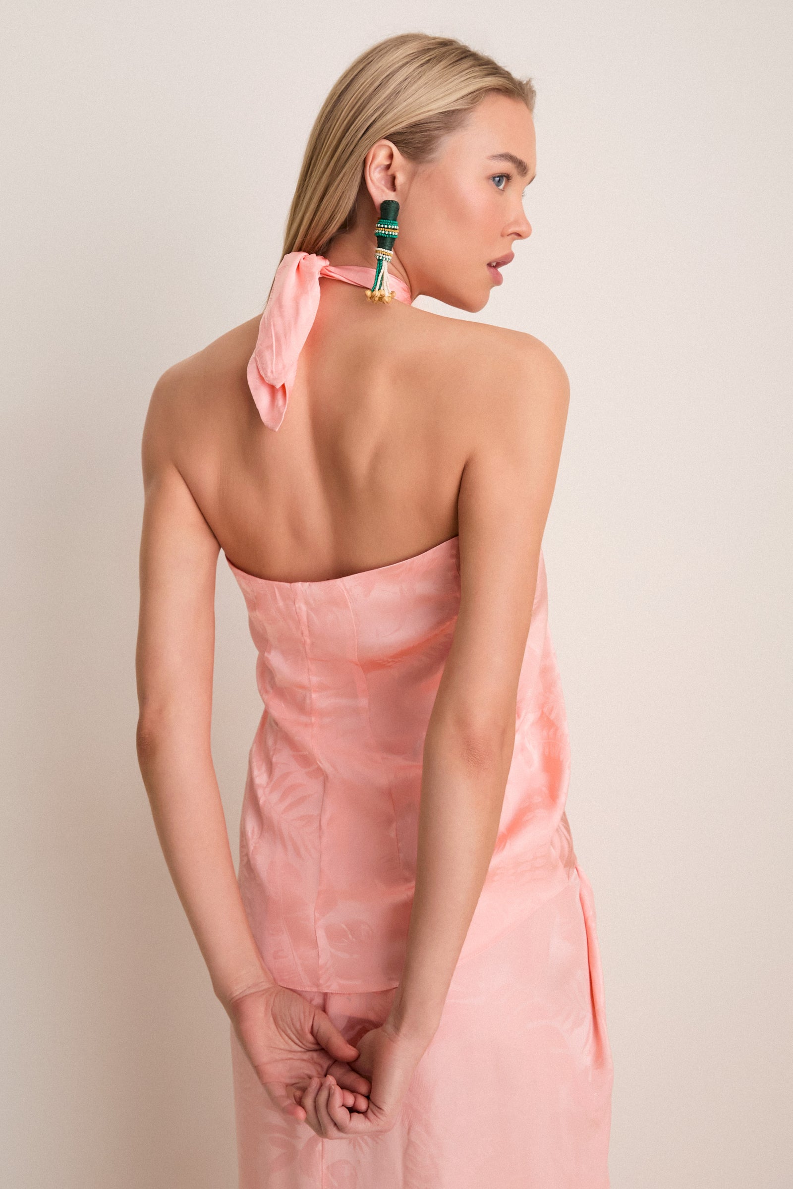 Peach Cayetana Silk Jacquard Blouse