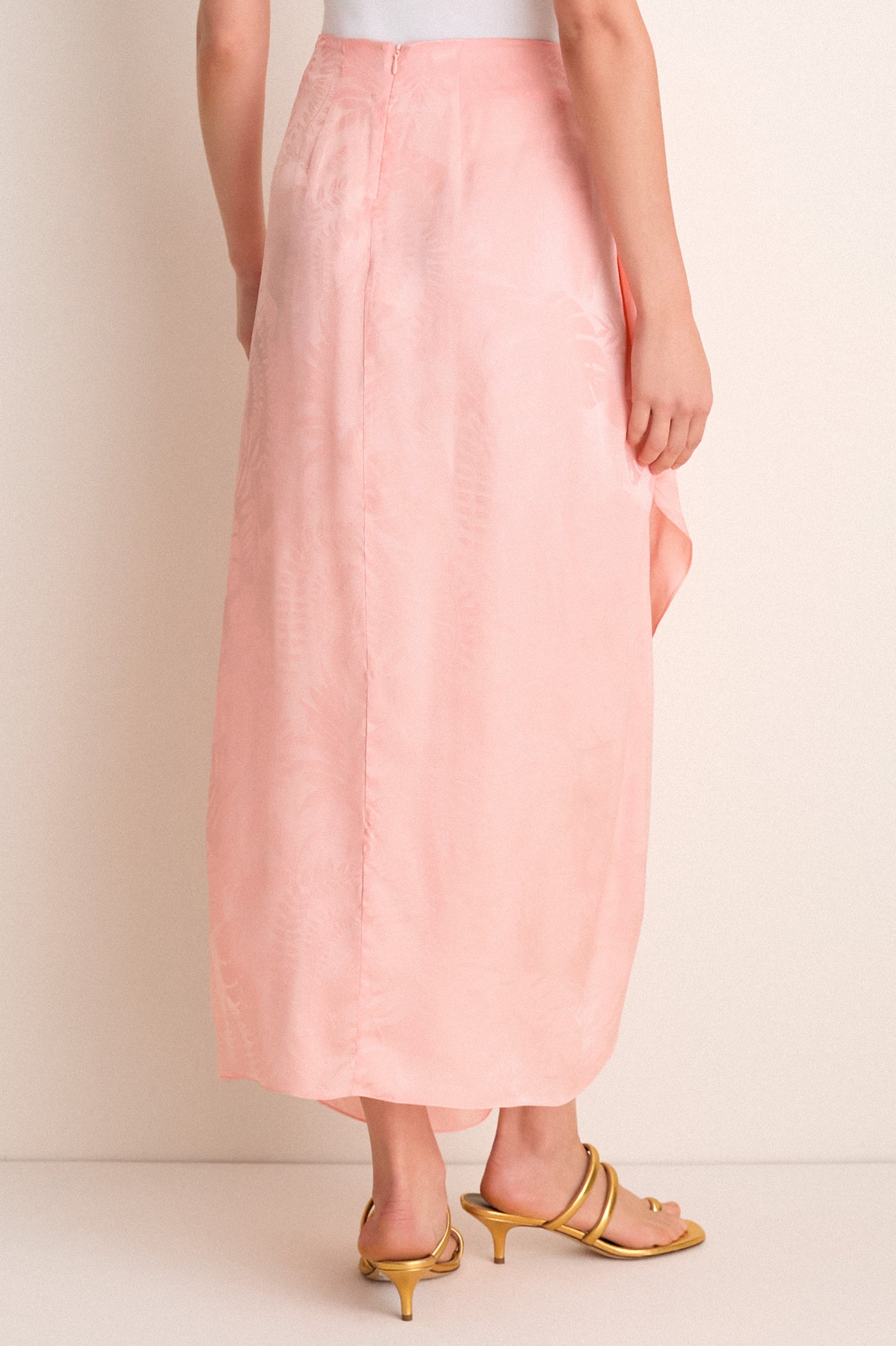 Peach Myanmar Silk Jacquard Midi Skirt