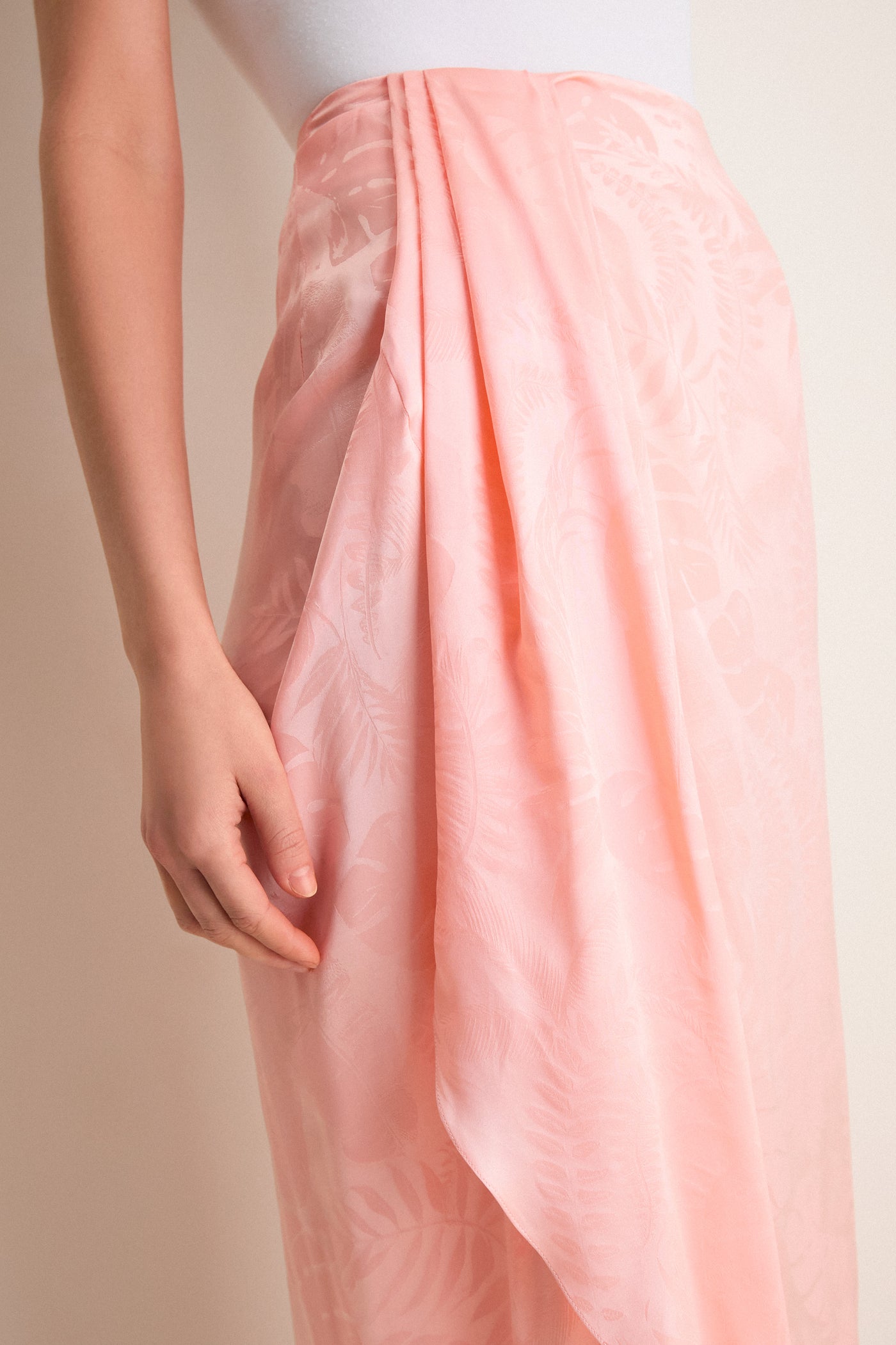 Peach Myanmar Silk Jacquard Midi Skirt