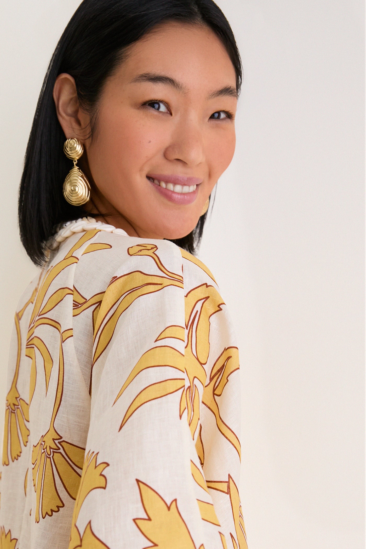 Yellow Flowers Andina Hand-Embroidered Linen Mini Tunic