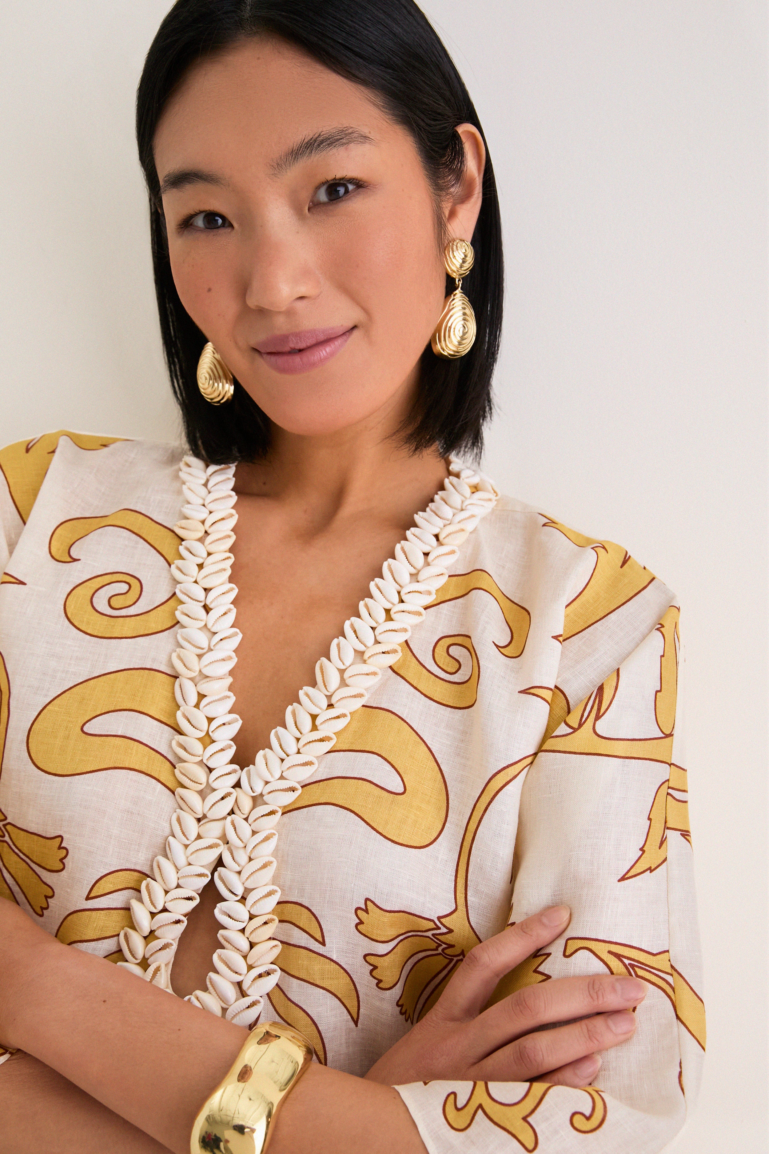 Yellow Flowers Andina Hand-Embroidered Linen Mini Tunic