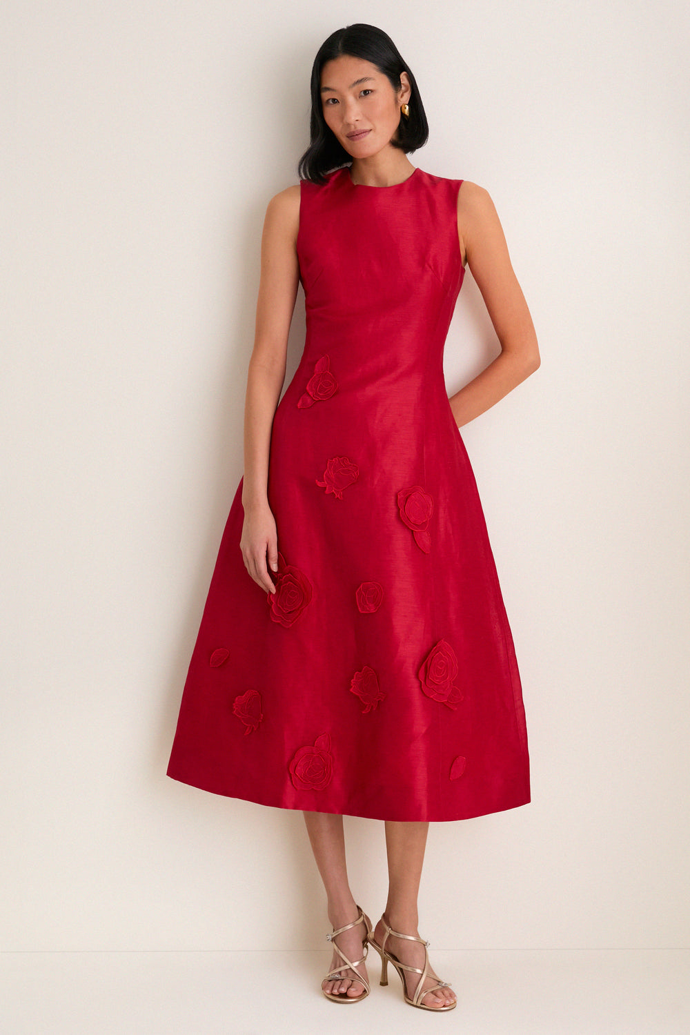 leo lin cleo sleeveless midi dress Vanilla Cleo Applique Sleeveless Midi Dress