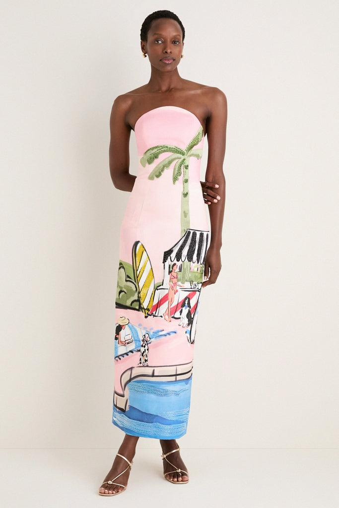 bustier maxi dress Riveria Print Ava Bustier Maxi Dress
