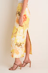 Yellow Peony Print Kyra Embellished Maxi Skirt