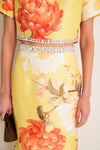 Yellow Peony Print Kyra Embellished Maxi Skirt