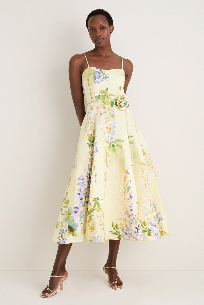 Wisteria Print Mariela Embellished Midi Dress | Leo Lin Wisteria Print Mariela Embellished Midi Dress | Leo Lin
