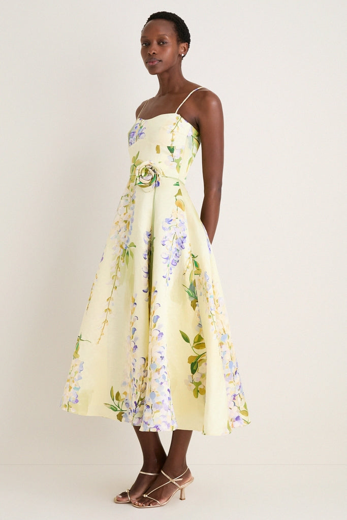 Wisteria Print Mariela Embellished Midi Dress | Leo Lin Wisteria Print Mariela Embellished Midi Dress | Leo Lin