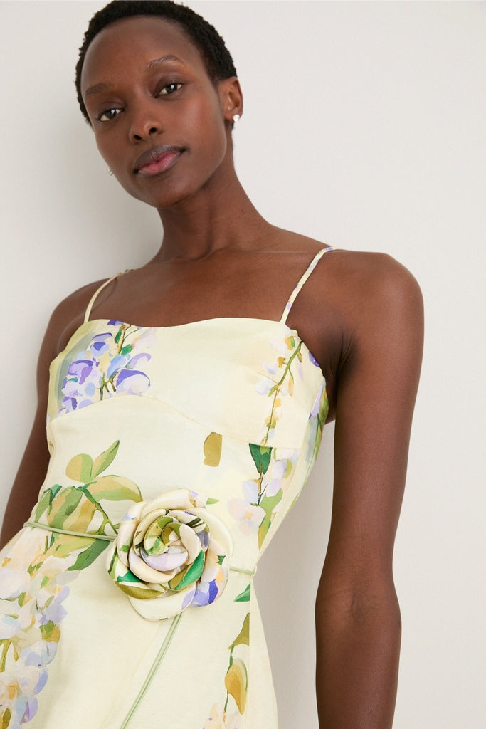 Wisteria Print Mariela Embellished Midi Dress | Leo Lin Wisteria Print Mariela Embellished Midi Dress | Leo Lin
