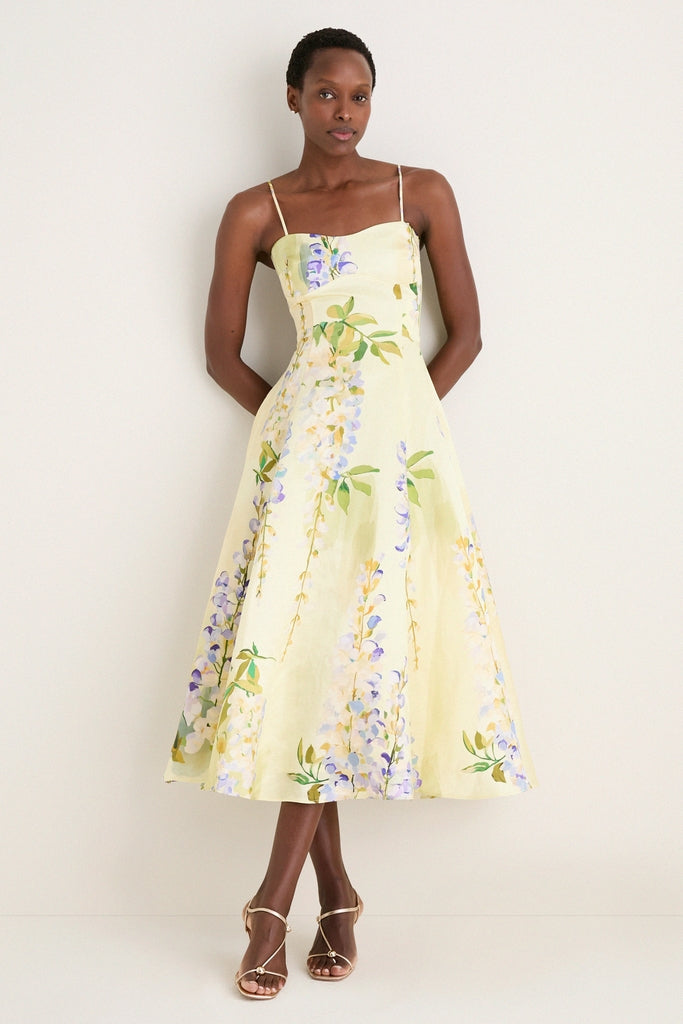 Wisteria Print Mariela Embellished Midi Dress | Leo Lin Wisteria Print Mariela Embellished Midi Dress | Leo Lin