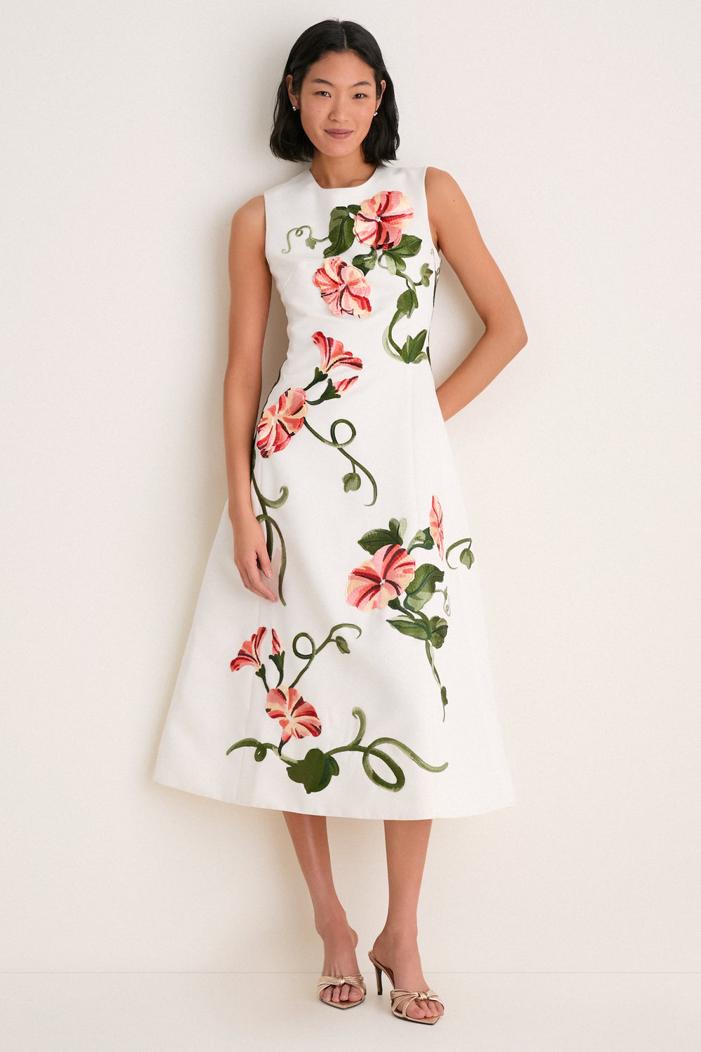 Snow Vine Print Cleo Applique Midi Dress