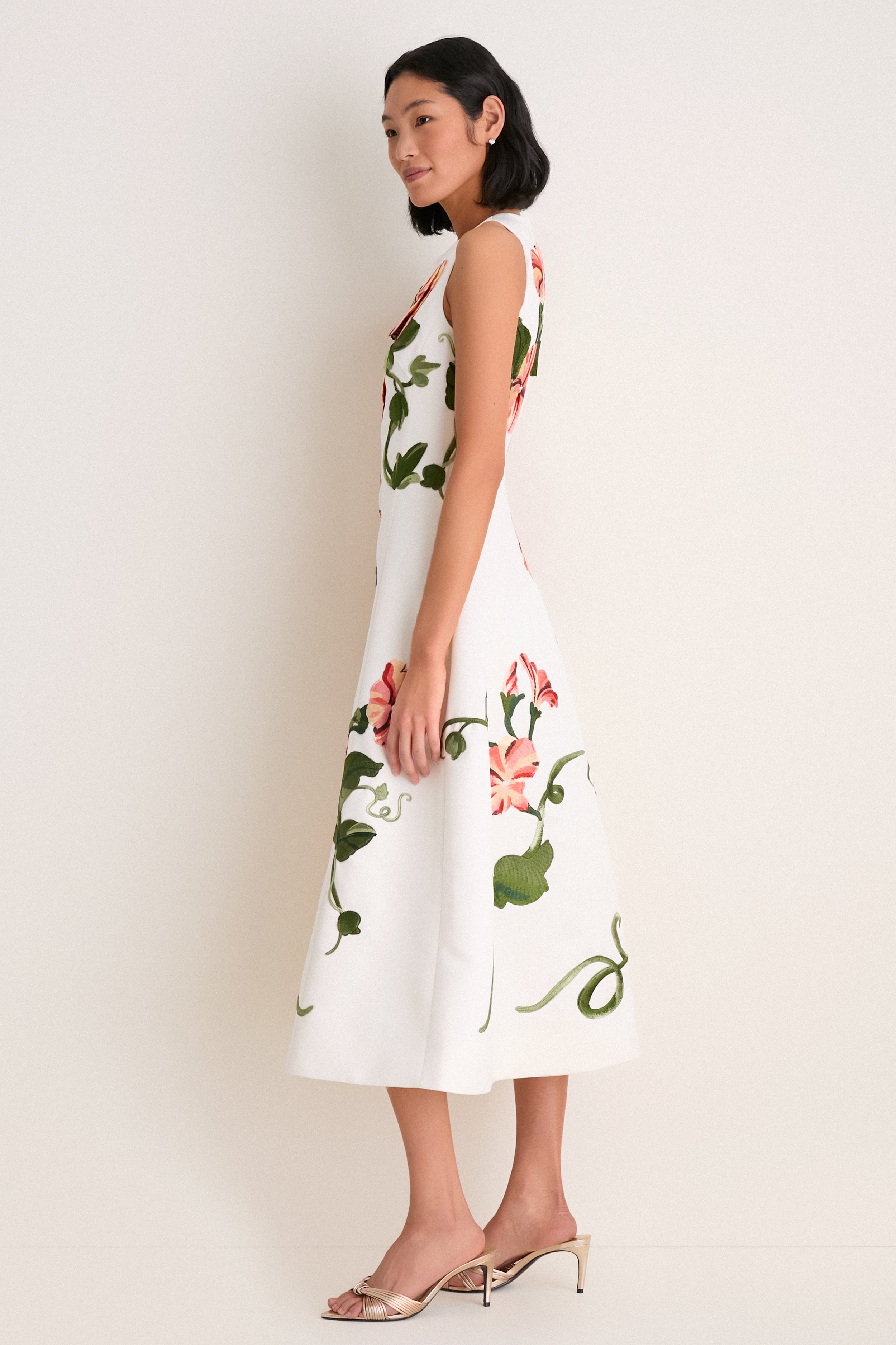 Snow Vine Print Cleo Applique Midi Dress | Leo Lin
