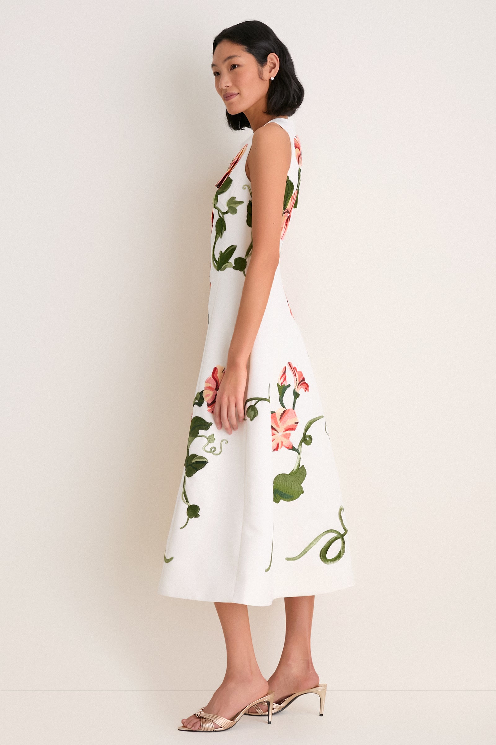 Snow Vine Print Cleo Applique Midi Dress