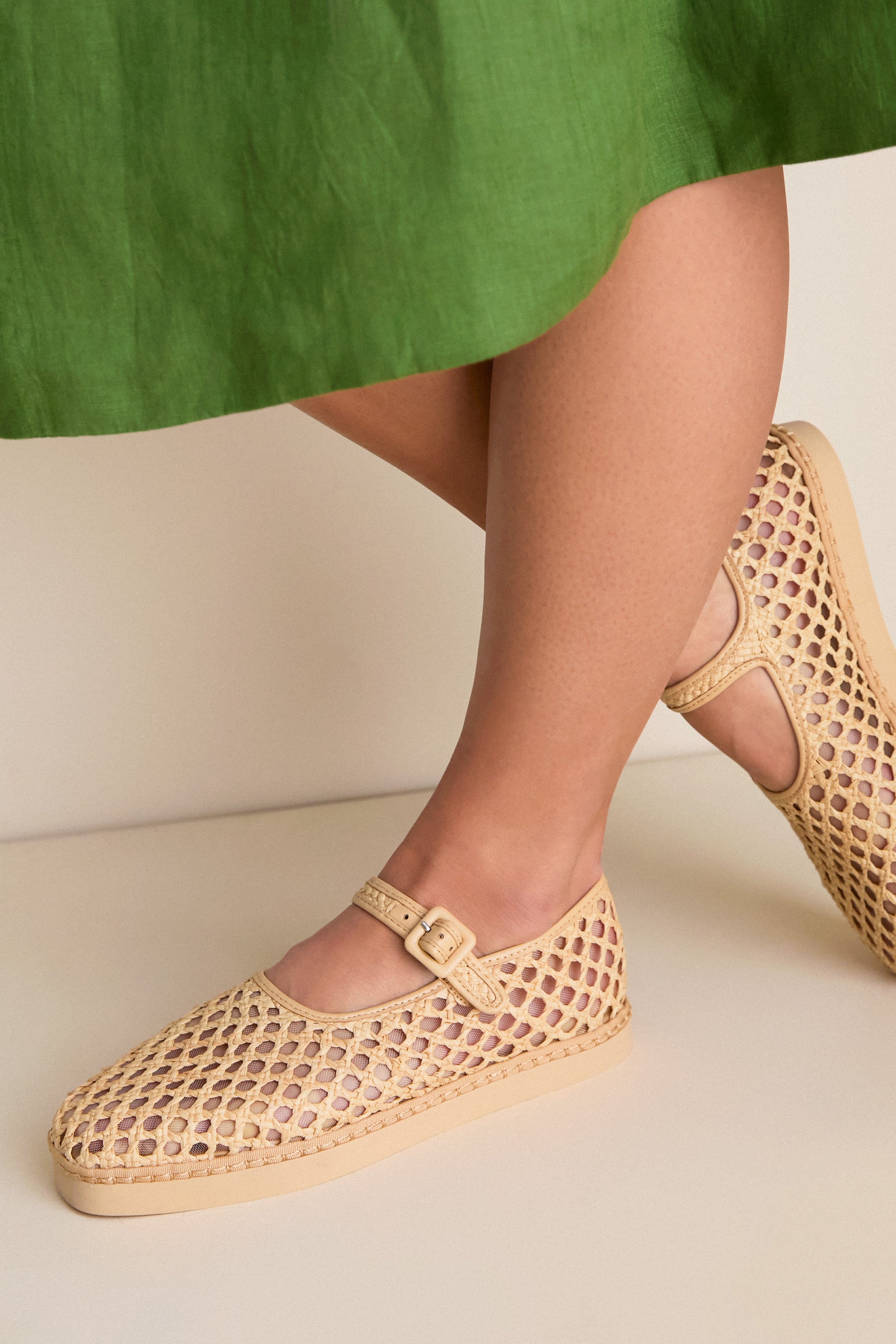 Natural Crochet Raffia Rita Flats