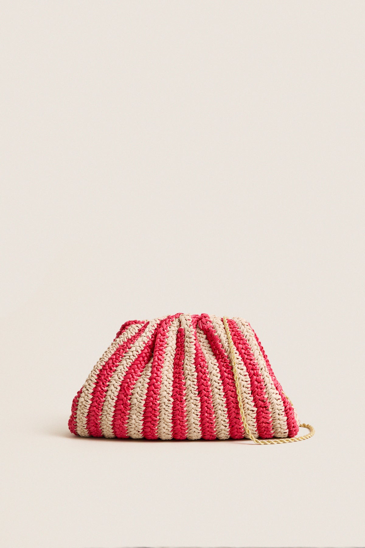 Red and Natural Crochet Striped Bailey Clutch