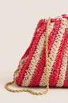 Red and Natural Crochet Striped Bailey Clutch