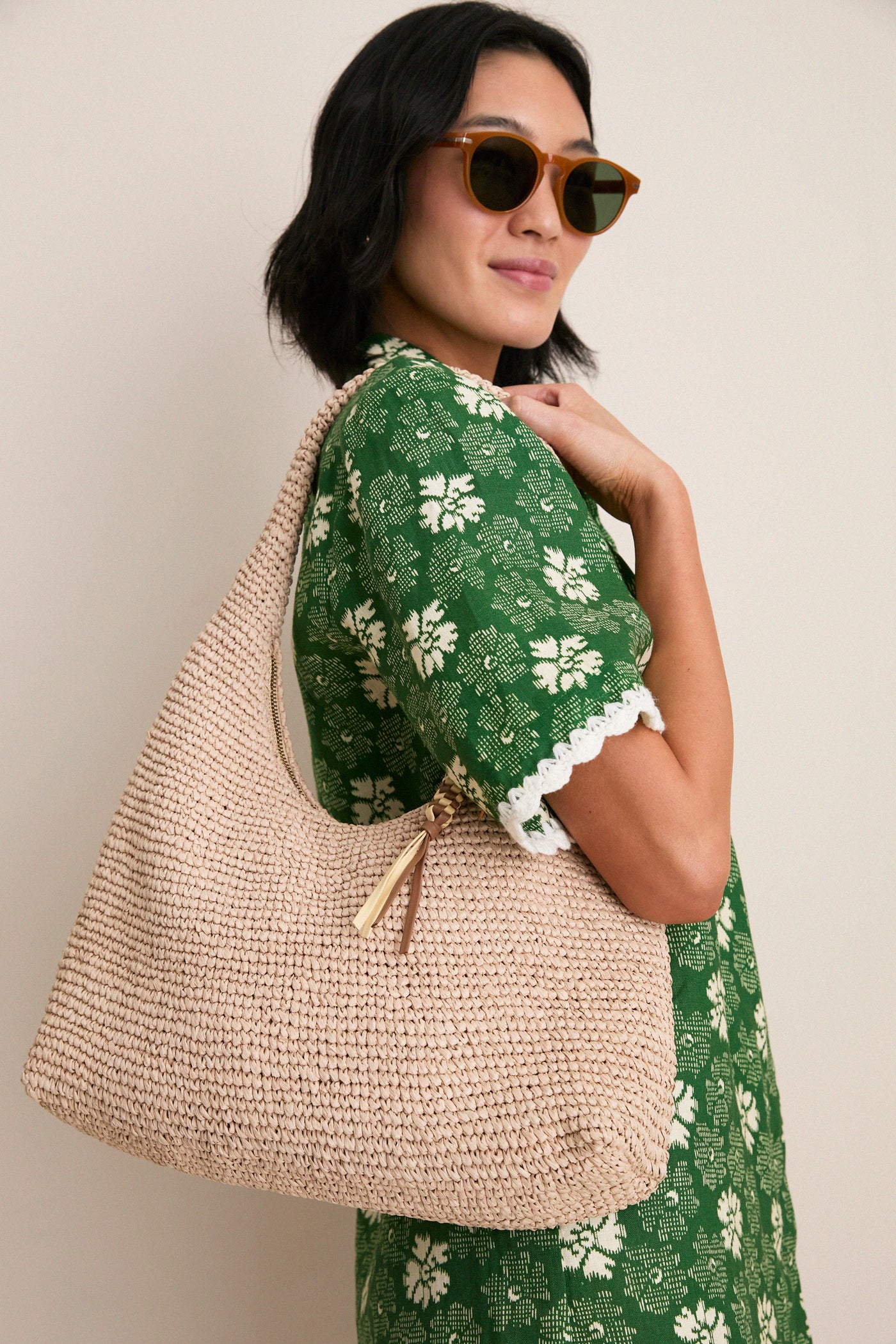 Natural Crochet Raffia Willow Tote Bag