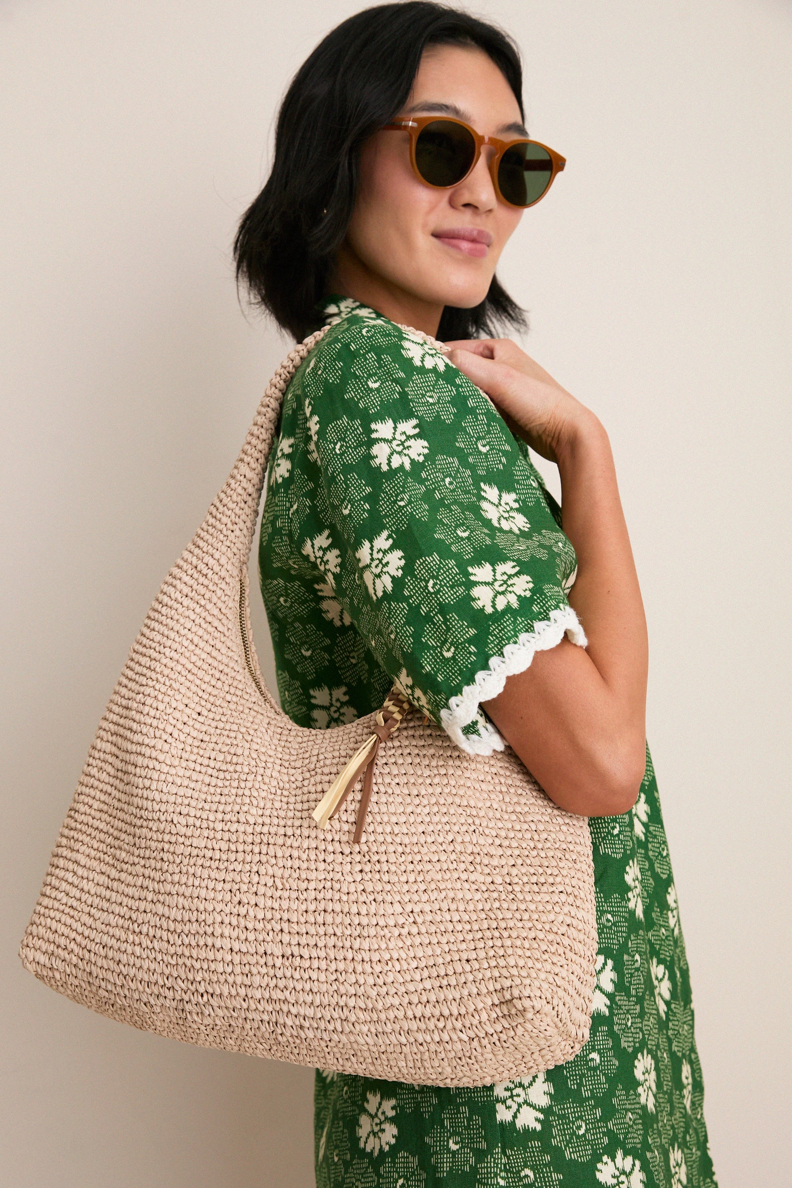 Natural Crochet Raffia Willow Tote Bag