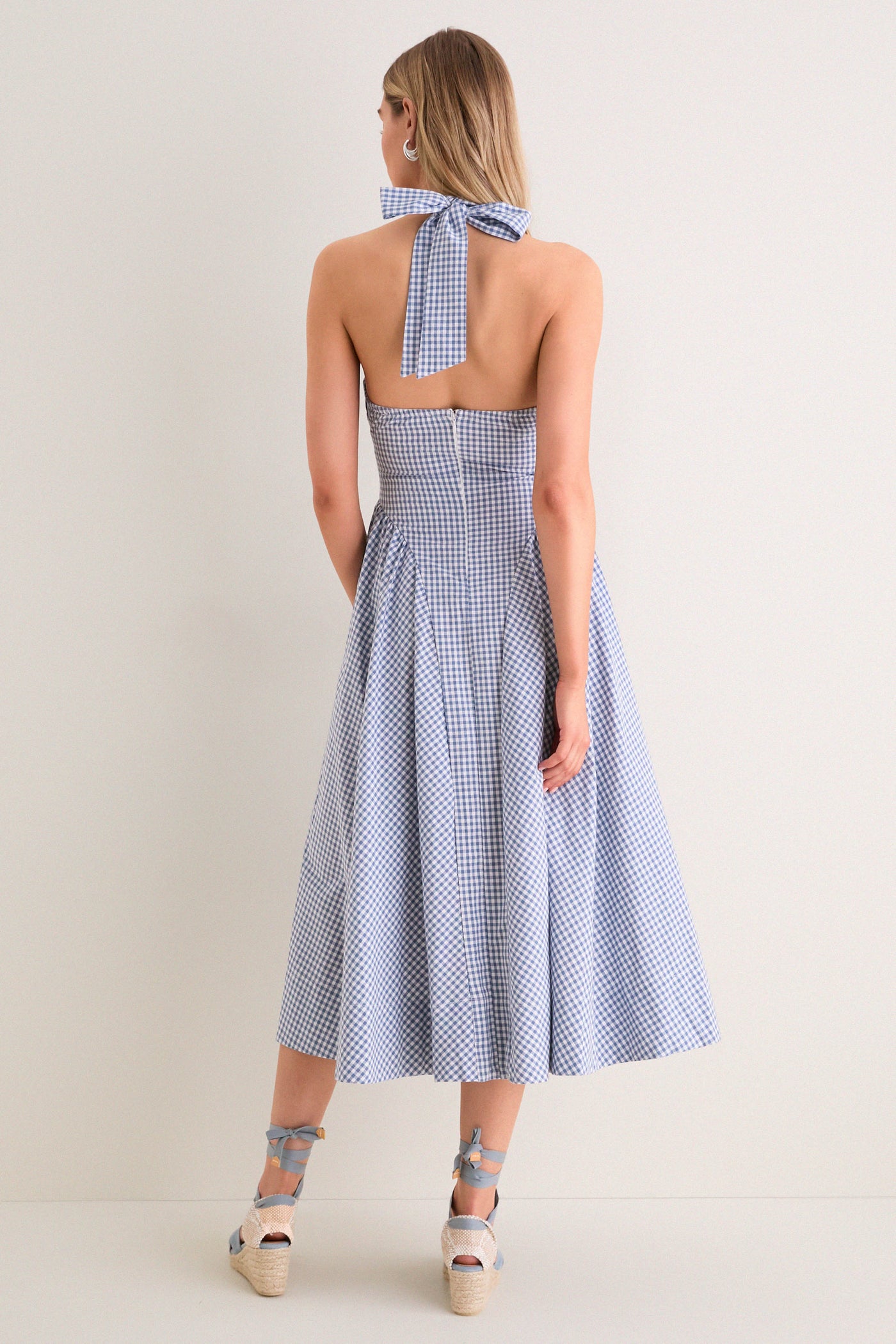 ASTR The Label Blue Gingham Meana Halter Midi Dress Blue Gingham / M