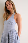 Blue Gingham Meana Halter Midi Dress