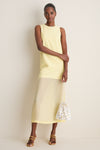Pale Yellow Bonotto Crepe and Silk Chiffon Dress