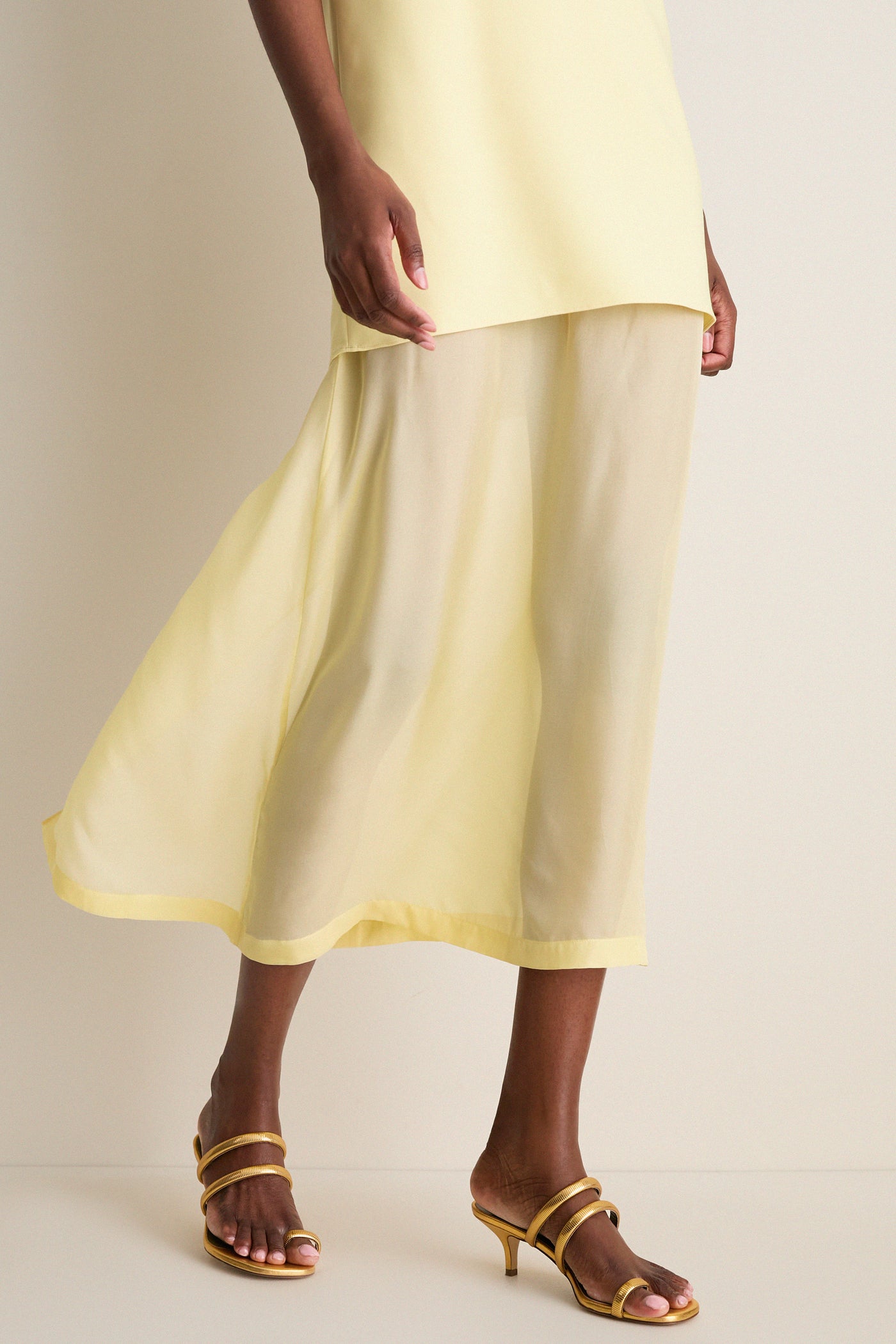 Pale Yellow Bonotto Crepe and Silk Chiffon Dress