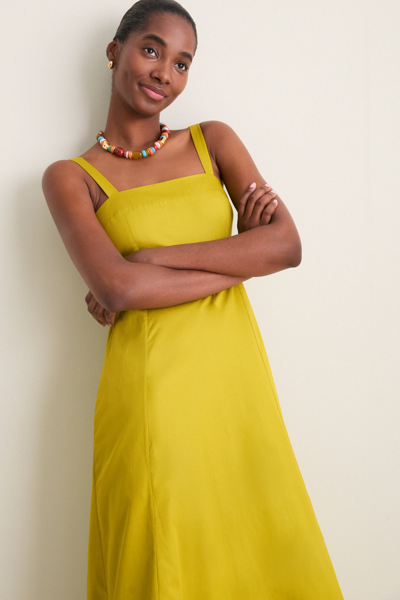 yellow fit flare dress Yellow Cotton Poplin Fit and Flare Midi Empire Dress 58" / Custom Height (Free)