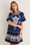 Navy Emelina Print Short Sleeve Mini Dress