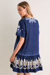 Navy Emelina Print Short Sleeve Mini Dress