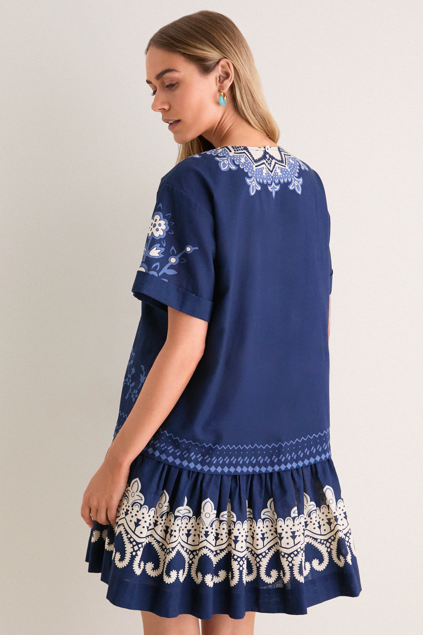 Navy Emelina Print Short Sleeve Mini Dress