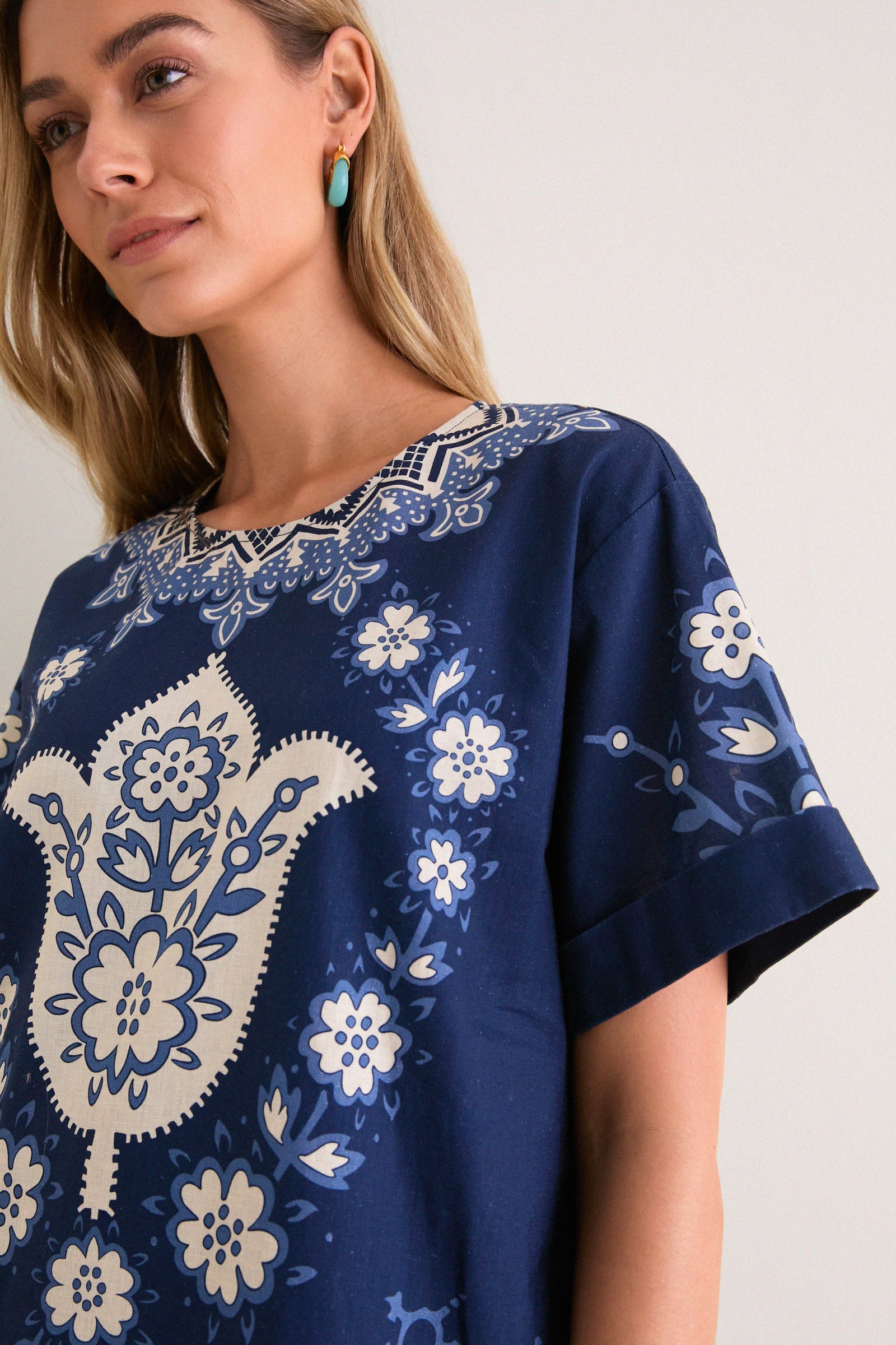 Navy Emelina Print Short Sleeve Mini Dress