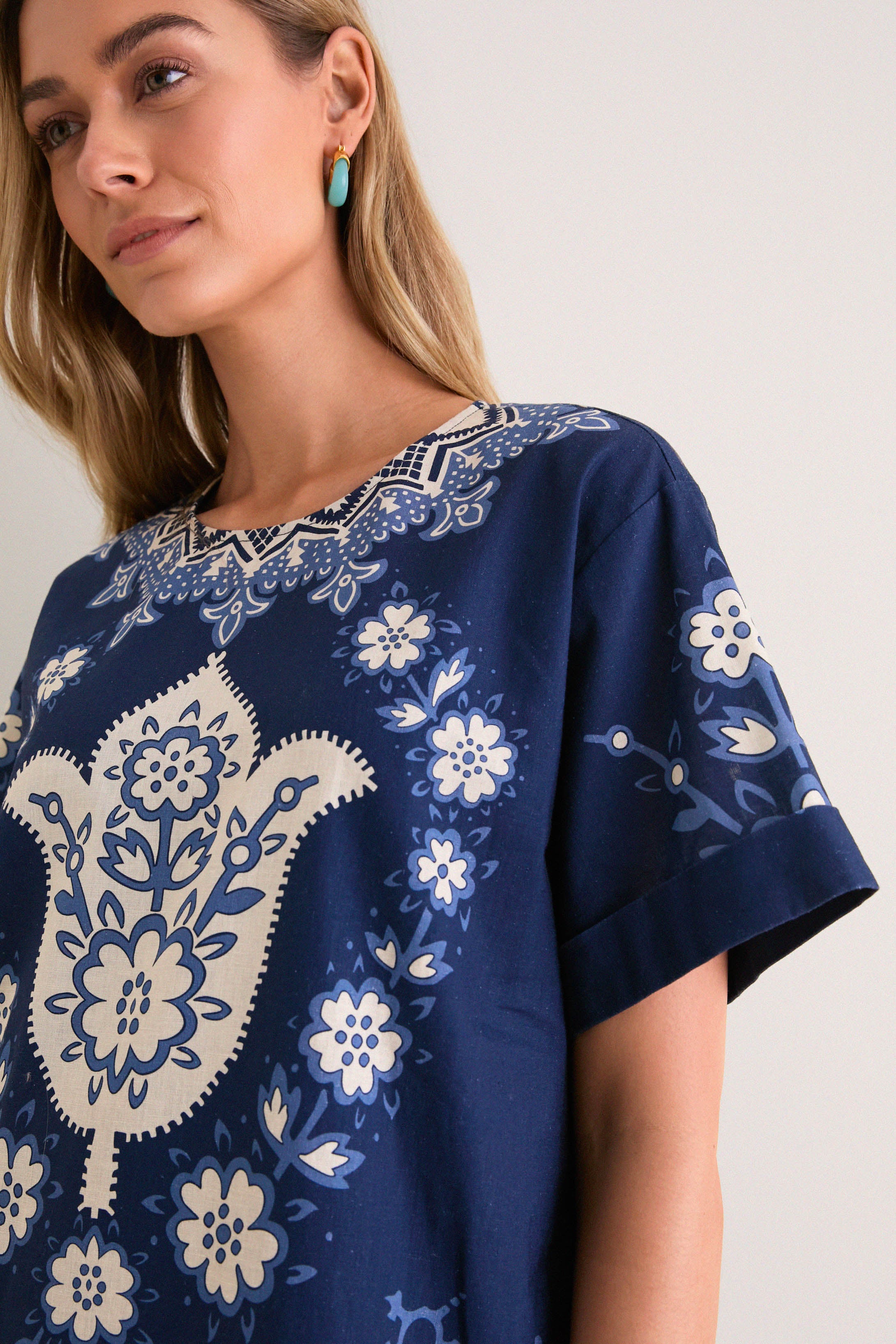 Navy Emelina Print Short Sleeve Mini Dress