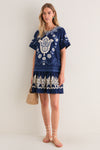 Navy Emelina Print Short Sleeve Mini Dress