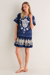 Navy Emelina Print Short Sleeve Mini Dress