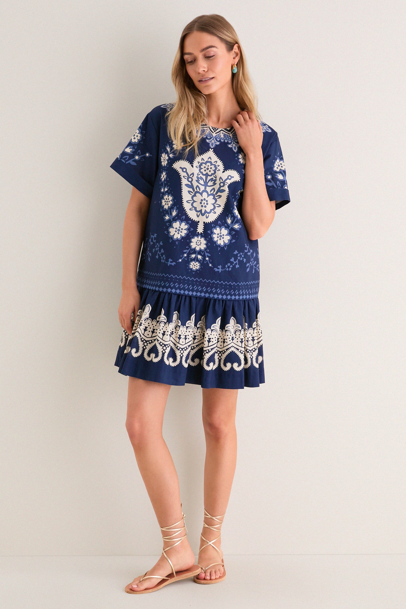 Navy Emelina Print Short Sleeve Mini Dress