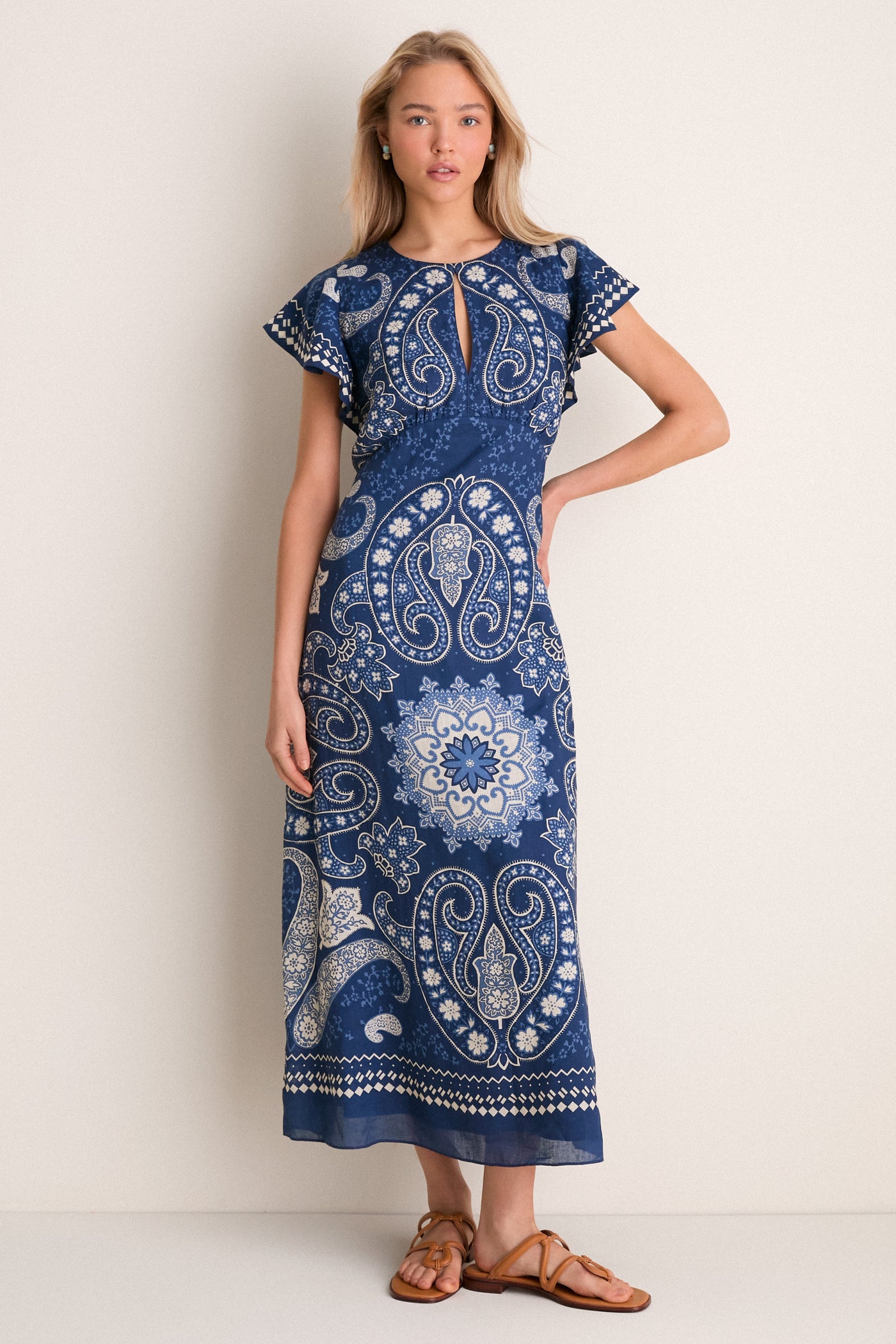 Navy Emelina Print Midi Dress