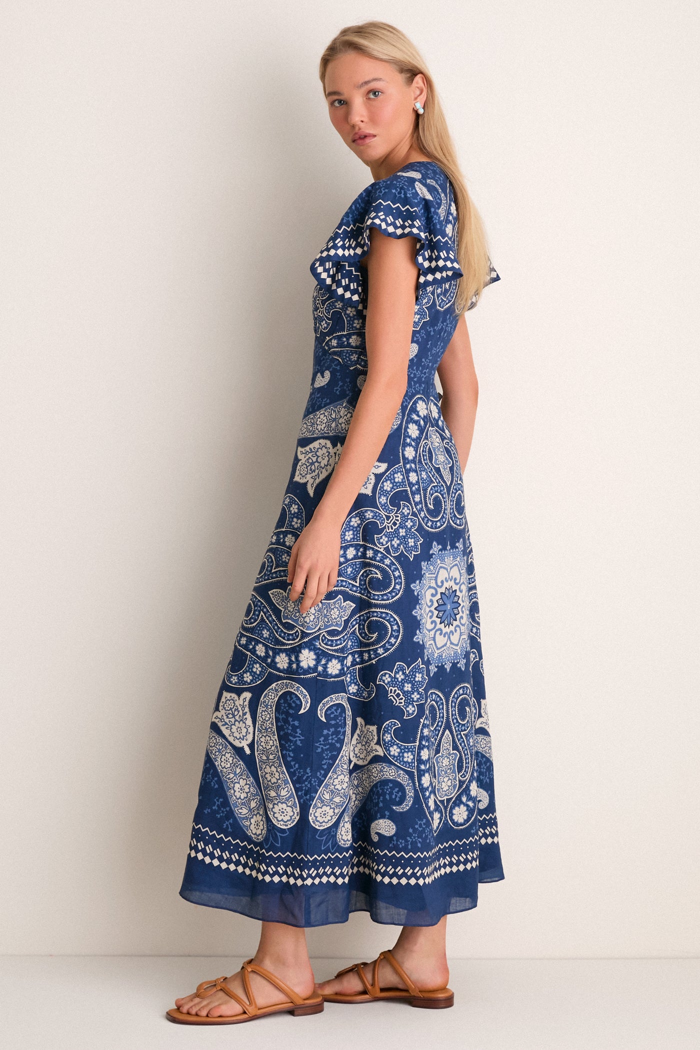 Navy Emelina Print Midi Dress