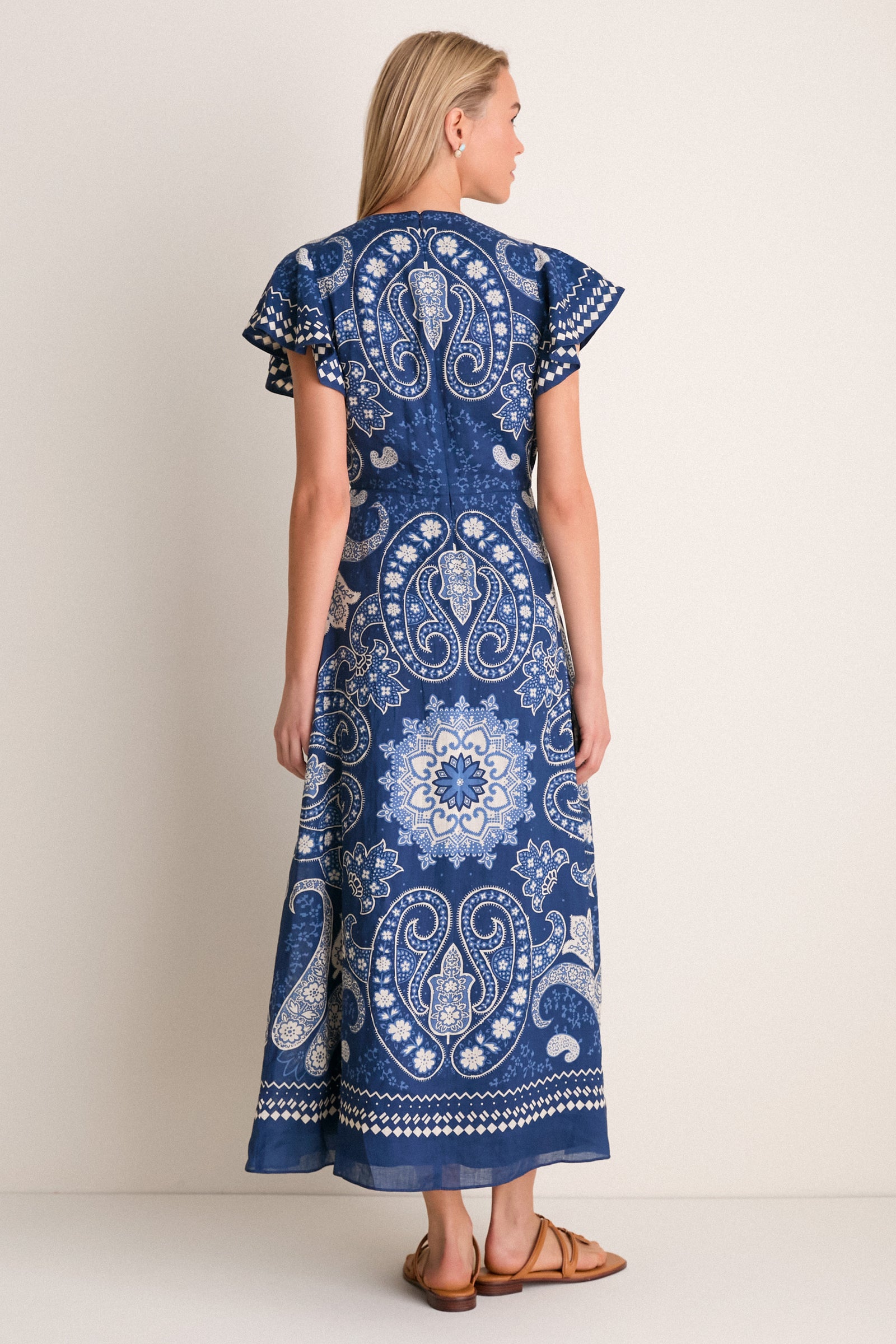 Navy Emelina Print Midi Dress