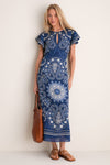 Navy Emelina Print Midi Dress