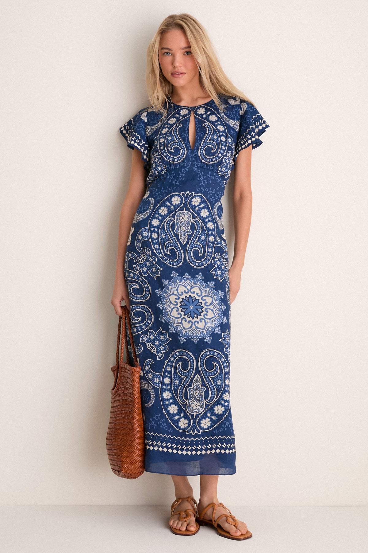 Navy Emelina Print Midi Dress