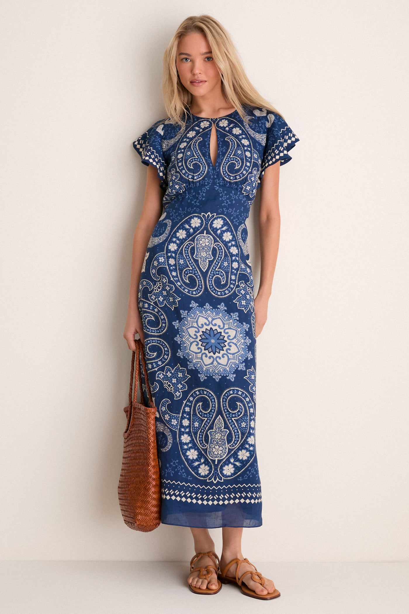 Navy Emelina Print Midi Dress