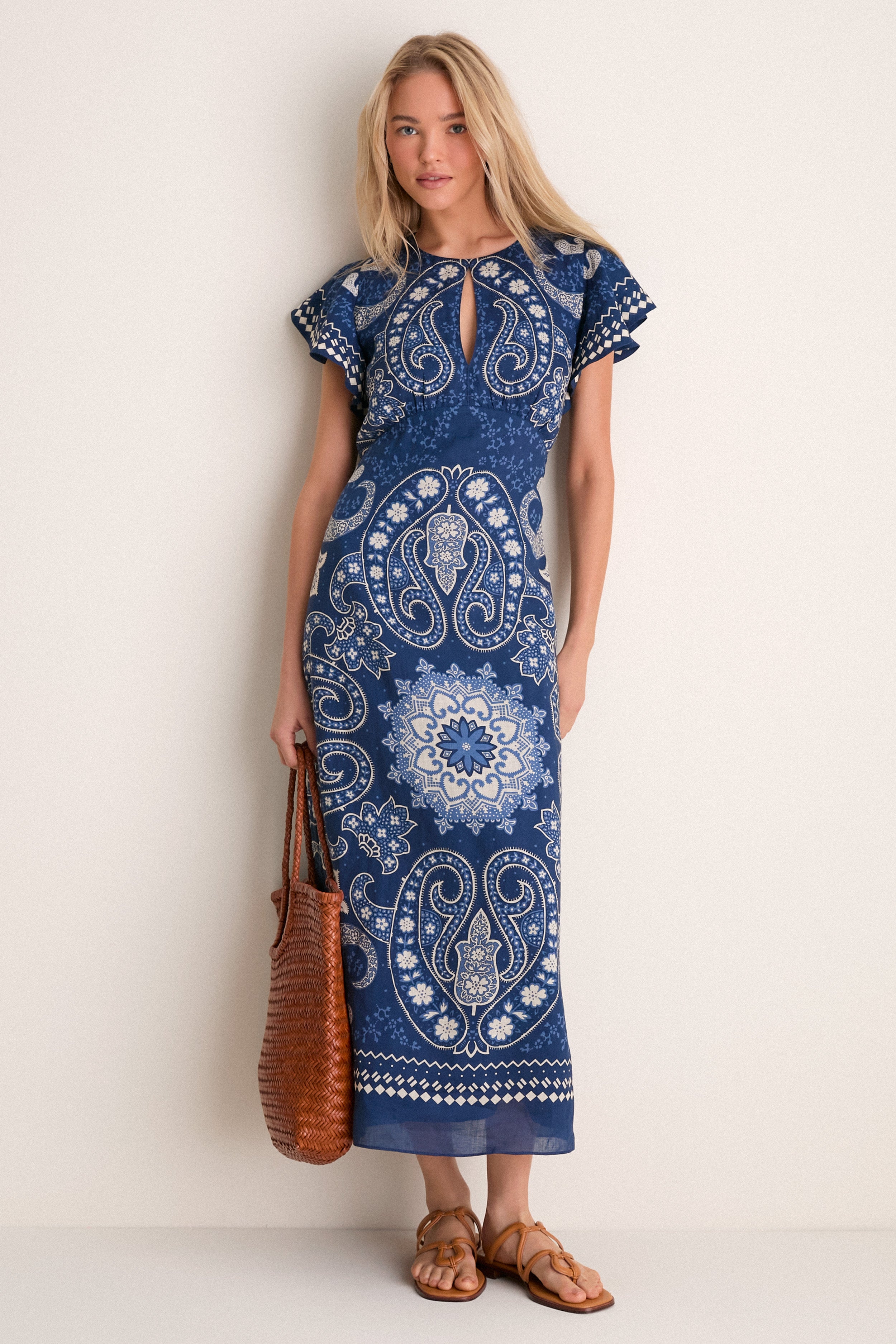 Navy Emelina Print Midi Dress