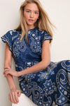 Navy Emelina Print Midi Dress