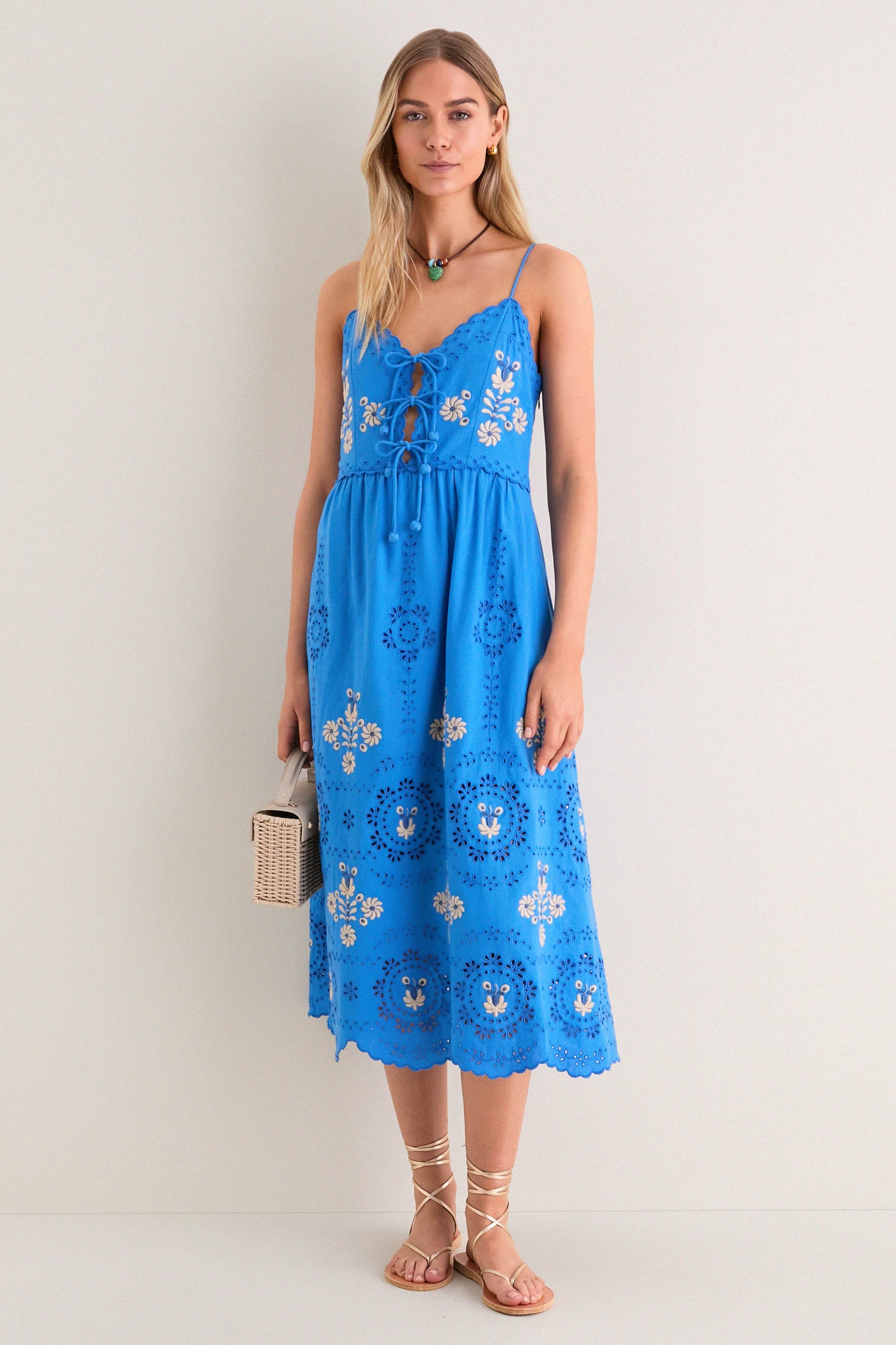 Blue Catharina Embroidery Slip Dress