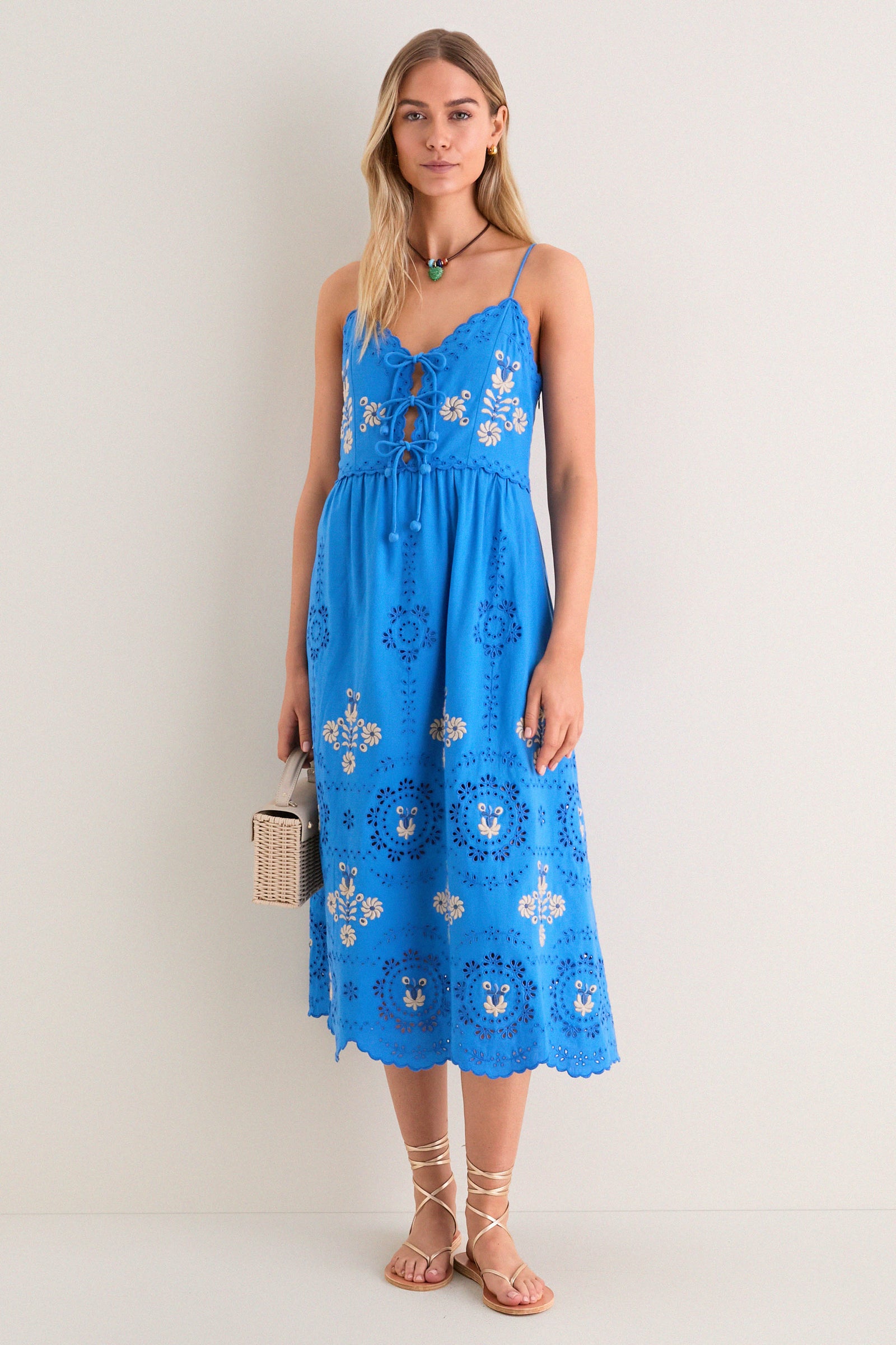 Blue Catharina Embroidery Slip Dress