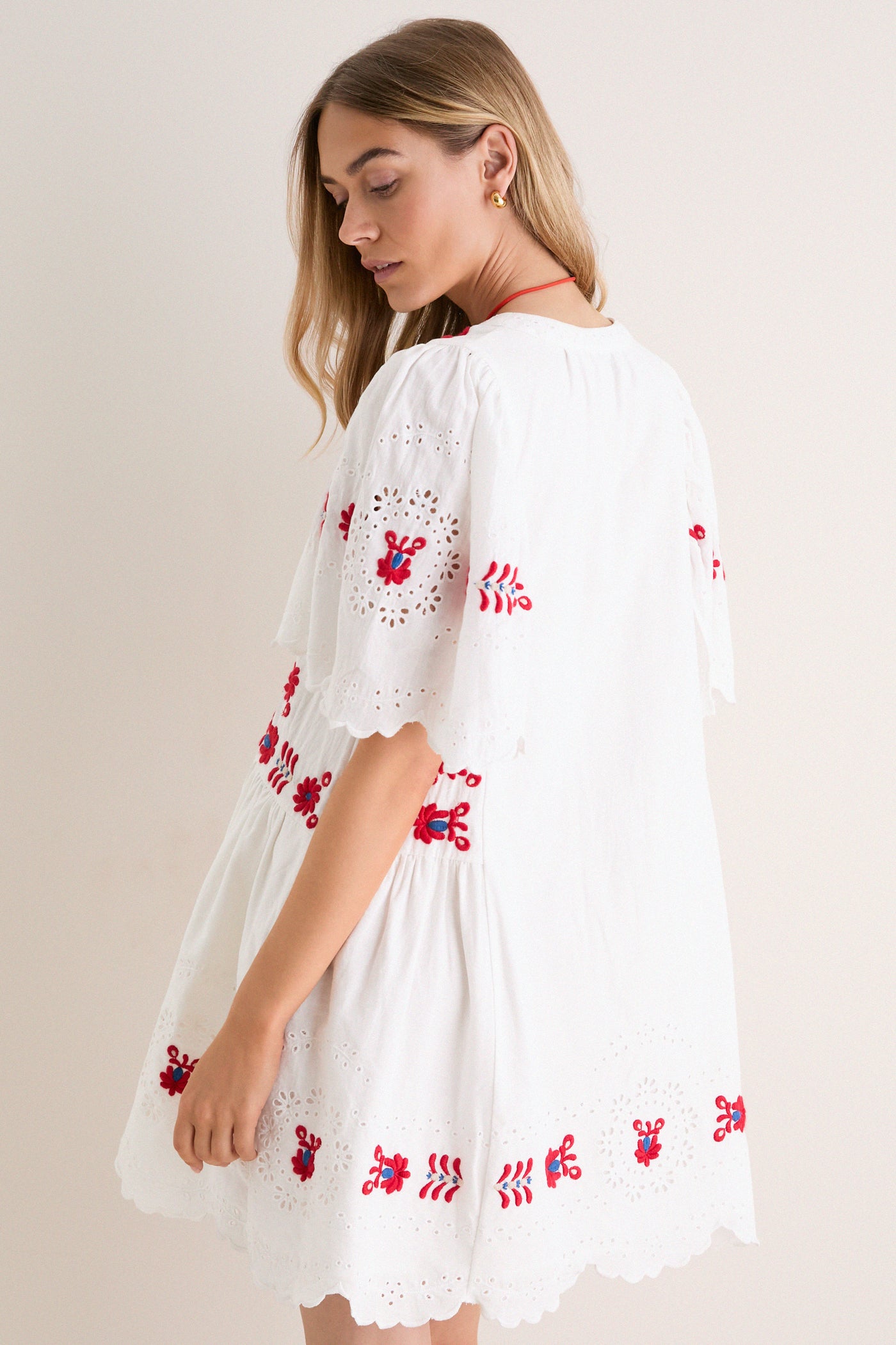 Cream Catharina Embroidery Mini Dress