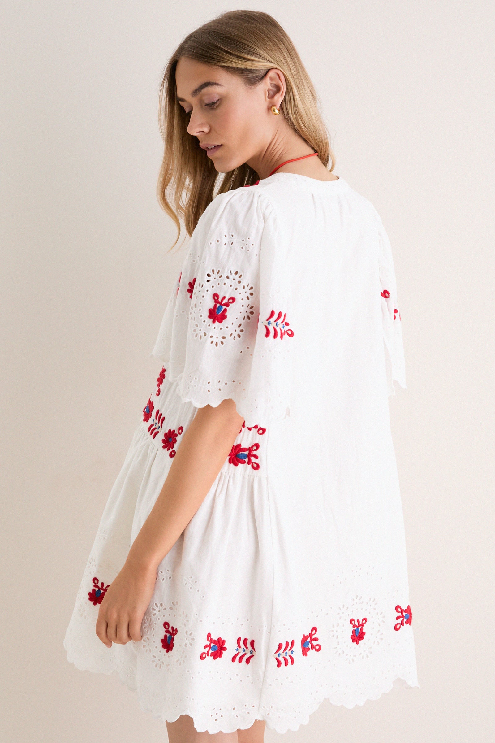 Cream Catharina Embroidery Mini Dress
