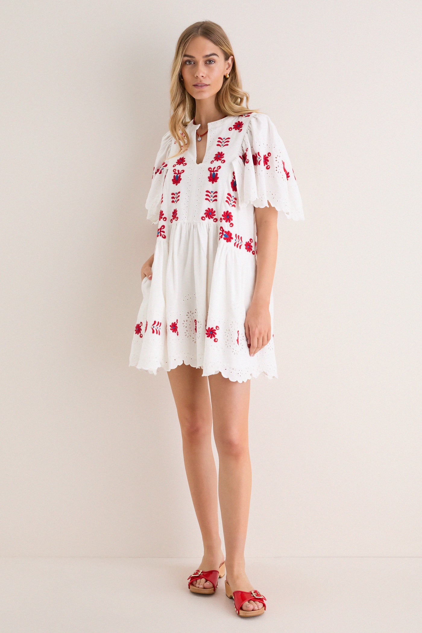Cream Catharina Embroidery Mini Dress