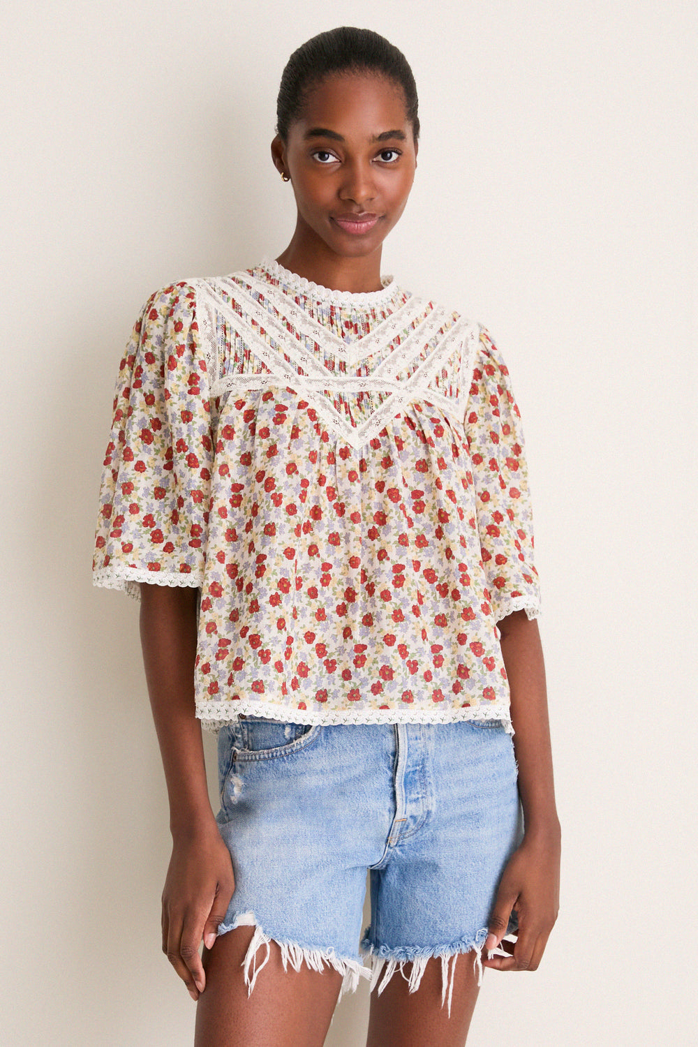 Multi Viera Print Short Sleeve Blouse