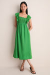 Green Eliza Solid Sleeveless Midi Dress